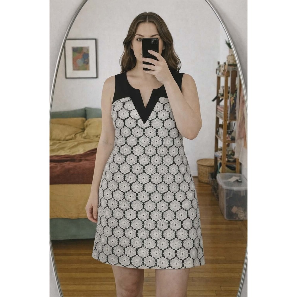Emma & Michele Black White Circle Print Dress 2X GUC‎ Chic Classic